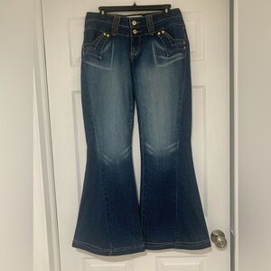 Baby Phat Jeans Y2K 90's Wide Legged Flare Bell Bottom Gold Accents - 11